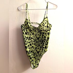 Fashion Nova So Fierce Lime Leopard Print One Piece Swimsuit